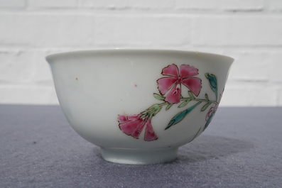 A fine Chinese famille rose cup and saucer with floral design, Yongzheng
