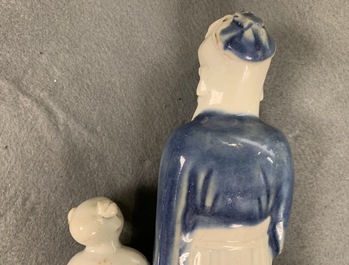 A varied collection of Chinese famille rose, blue and white and blanc de Chine figures, 18th C. and later