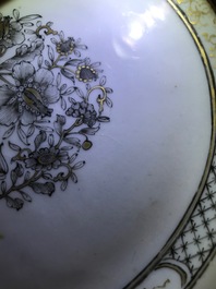 Nine Chinese grisaille and Imari-style plates, Yongzheng/Qianlong