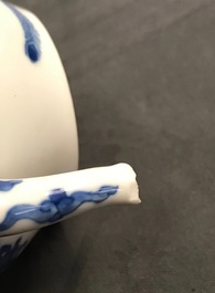 A Chinese blue and white teapot and cover with antiquities, Jiajing mark, Kangxi