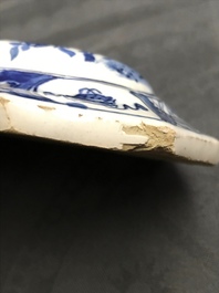 A Dutch Delft blue and white brush back, 18th C.