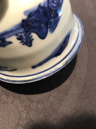 A Chinese blue and white stem cup with landscape design, Transitional period