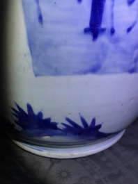 A large Chinese blue and white vase with figurative design, Transitional period