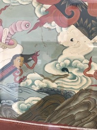 Un thangka &agrave; d&eacute;cor de Rahula dans son cadre, Tibet, 19&egrave;me