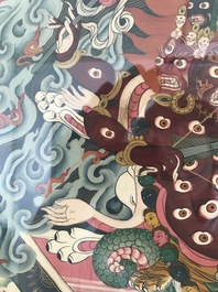 Een ingelijste thangka met Rahula, Tibet, 19e eeuw