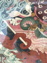 Een ingelijste thangka met Rahula, Tibet, 19e eeuw