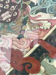 Un thangka &agrave; d&eacute;cor de Rahula dans son cadre, Tibet, 19&egrave;me