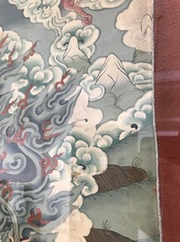 Un thangka &agrave; d&eacute;cor de Rahula dans son cadre, Tibet, 19&egrave;me