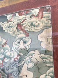 Un thangka &agrave; d&eacute;cor de Rahula dans son cadre, Tibet, 19&egrave;me