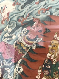 Un thangka &agrave; d&eacute;cor de Rahula dans son cadre, Tibet, 19&egrave;me