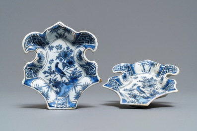 A pair of Dutch Delft blue and white sweetmeat dishes, late 17th C.