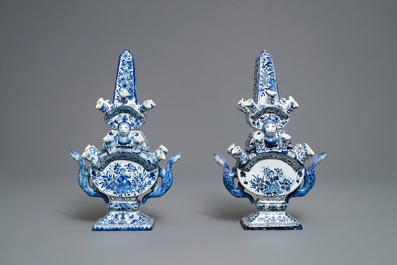 A pair of blue and white Delft-style tulip vases, Samson, France, 19th C.