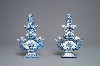 A pair of blue and white Delft-style tulip vases, Samson, France, 19th C.