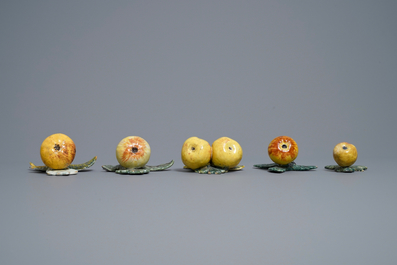 Five polychrome Dutch Delft models of pears, 18th C.