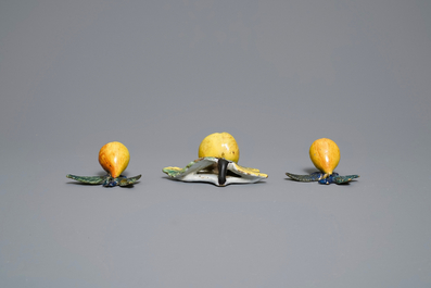 Six polychrome Dutch Delft models of apples and pears, 18th C.