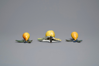 Six polychrome Dutch Delft models of apples and pears, 18th C.