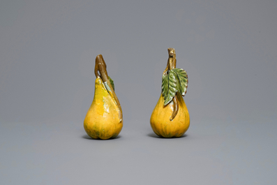 Two polychrome Dutch Delft models of pears, 18th C.