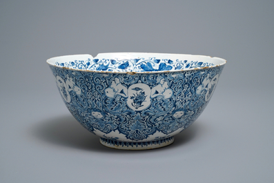 A fine Dutch Delft blue and white 'Commedia dell'arte' bowl, dated 1720