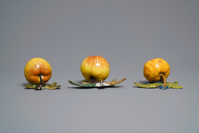 Six polychrome Dutch Delft models of apples, grapes and pears, 18th C.