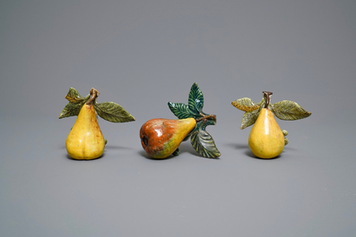 Six polychrome Dutch Delft models of apples, grapes and pears, 18th C.