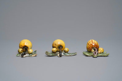 Five polychrome Dutch Delft models of apples and pears, 18th C.
