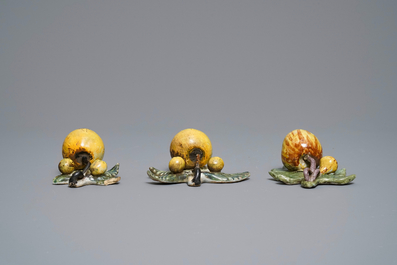 Five polychrome Dutch Delft models of apples and pears, 18th C.