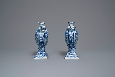 A pair of Delft-style blue and white heart-shaped tulip vases, Nurnberg, Germany, 18th C.