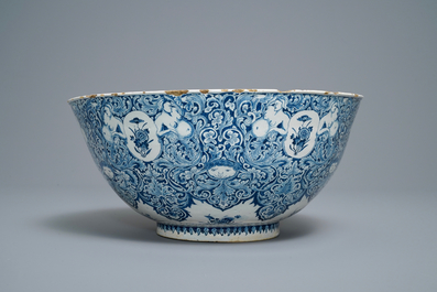 A fine Dutch Delft blue and white 'Commedia dell'arte' bowl, dated 1720
