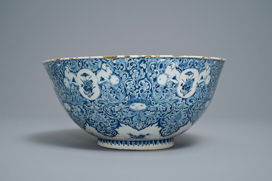 A fine Dutch Delft blue and white 'Commedia dell'arte' bowl, dated 1720