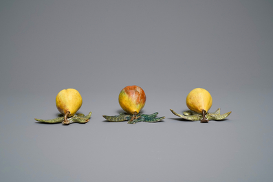 Six polychrome Dutch Delft models of apples, grapes and pears, 18th C.