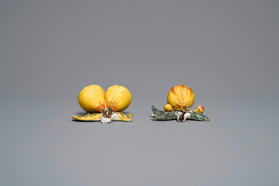 Five polychrome Dutch Delft models of apples and pears, 18th C.