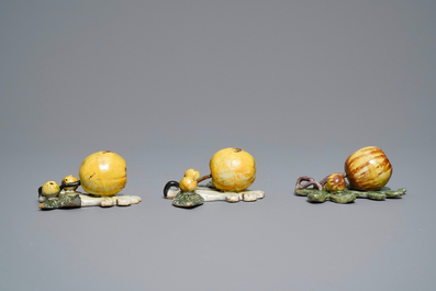 Five polychrome Dutch Delft models of apples and pears, 18th C.