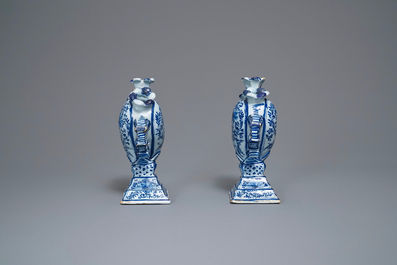 A pair of Delft-style blue and white heart-shaped tulip vases, Nurnberg, Germany, 18th C.