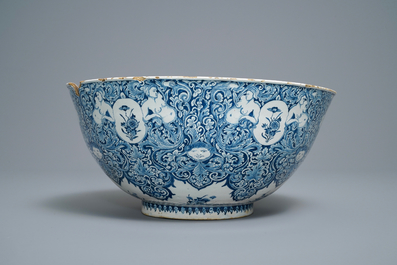 A fine Dutch Delft blue and white 'Commedia dell'arte' bowl, dated 1720