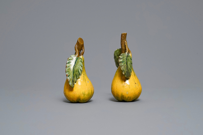 Two polychrome Dutch Delft models of pears, 18th C.