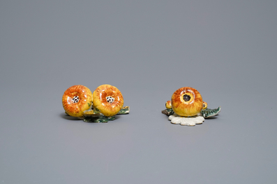 Five polychrome Dutch Delft models of apples and pears, 18th C.