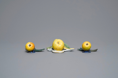 Six polychrome Dutch Delft models of apples and pears, 18th C.