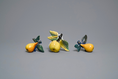 Six polychrome Dutch Delft models of apples and pears, 18th C.