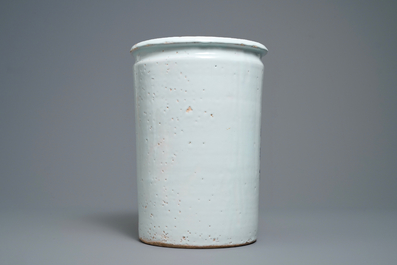 An exceptionally large blue and white albarello-type drug jar, Nevers, France, 18th C.