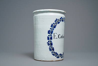 An exceptionally large blue and white albarello-type drug jar, Nevers, France, 18th C.