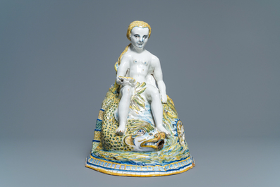 A large polychrome Brussels faience 'Amphitrite' fountain, 18th C.