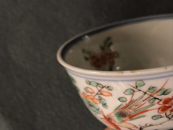 Neuf tasses et soucoupes en porcelaine de Chine famille verte, Kangxi