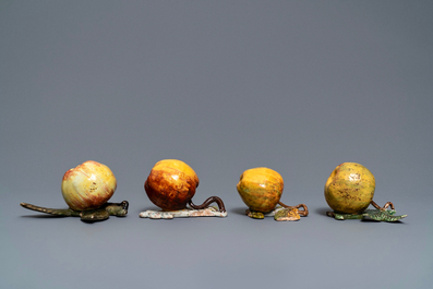 Seven polychrome Dutch Delft models of apples, grapes and pears, 18th C.