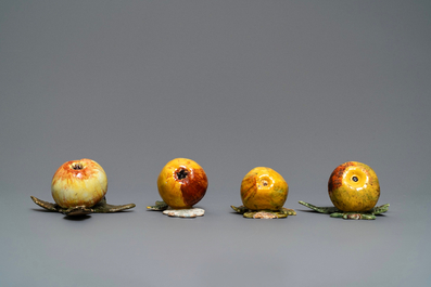 Seven polychrome Dutch Delft models of apples, grapes and pears, 18th C.