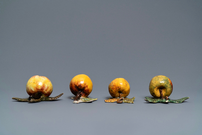 Seven polychrome Dutch Delft models of apples, grapes and pears, 18th C.