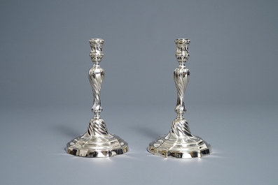 A pair of silver candlesticks, marked Carel Benninck, Bruges, dated 1778