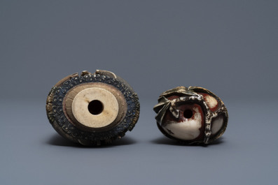 Two Chinese polychrome ivory snuff bottles, 19th C.