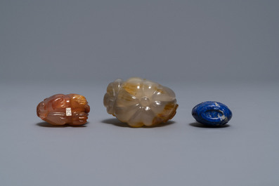 Sept tabati&egrave;res en agate, quartz et pierres dures, Chine, 19/20&egrave;me