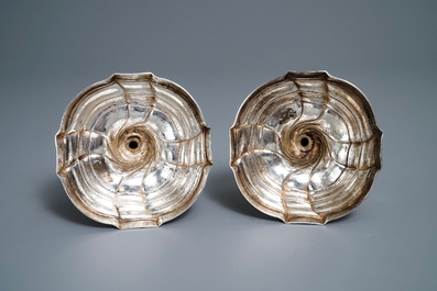 A pair of silver candlesticks, marked Carel Benninck, Bruges, dated 1778