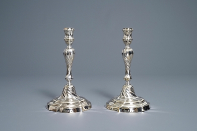 A pair of silver candlesticks, marked Carel Benninck, Bruges, dated 1778